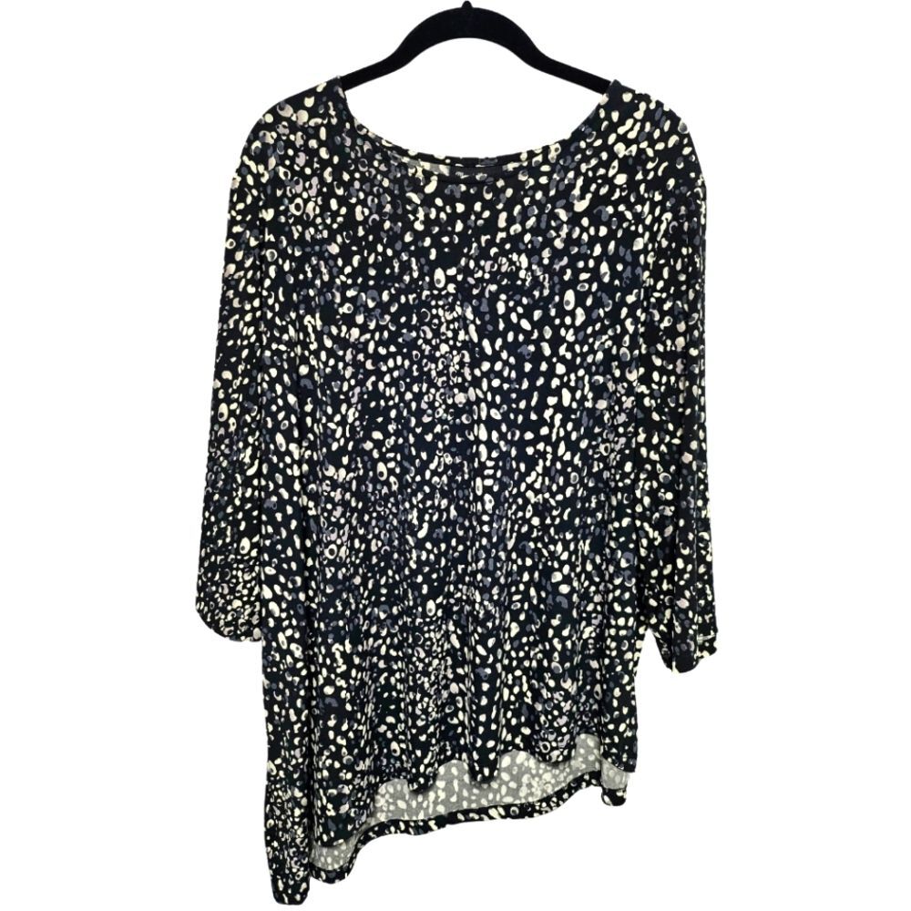 Maggie Barnes Leopard Print Asymmetrical Tunic Top 3/4 Sleeve Plus Size 1X